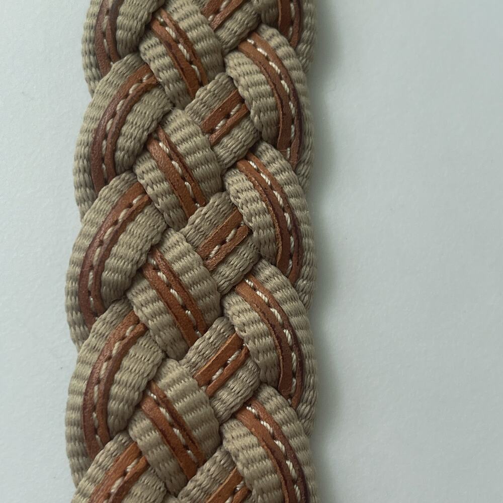 Men’s Size 38 Braided Stretch Belt Tan Genuine Leather Woven Casual